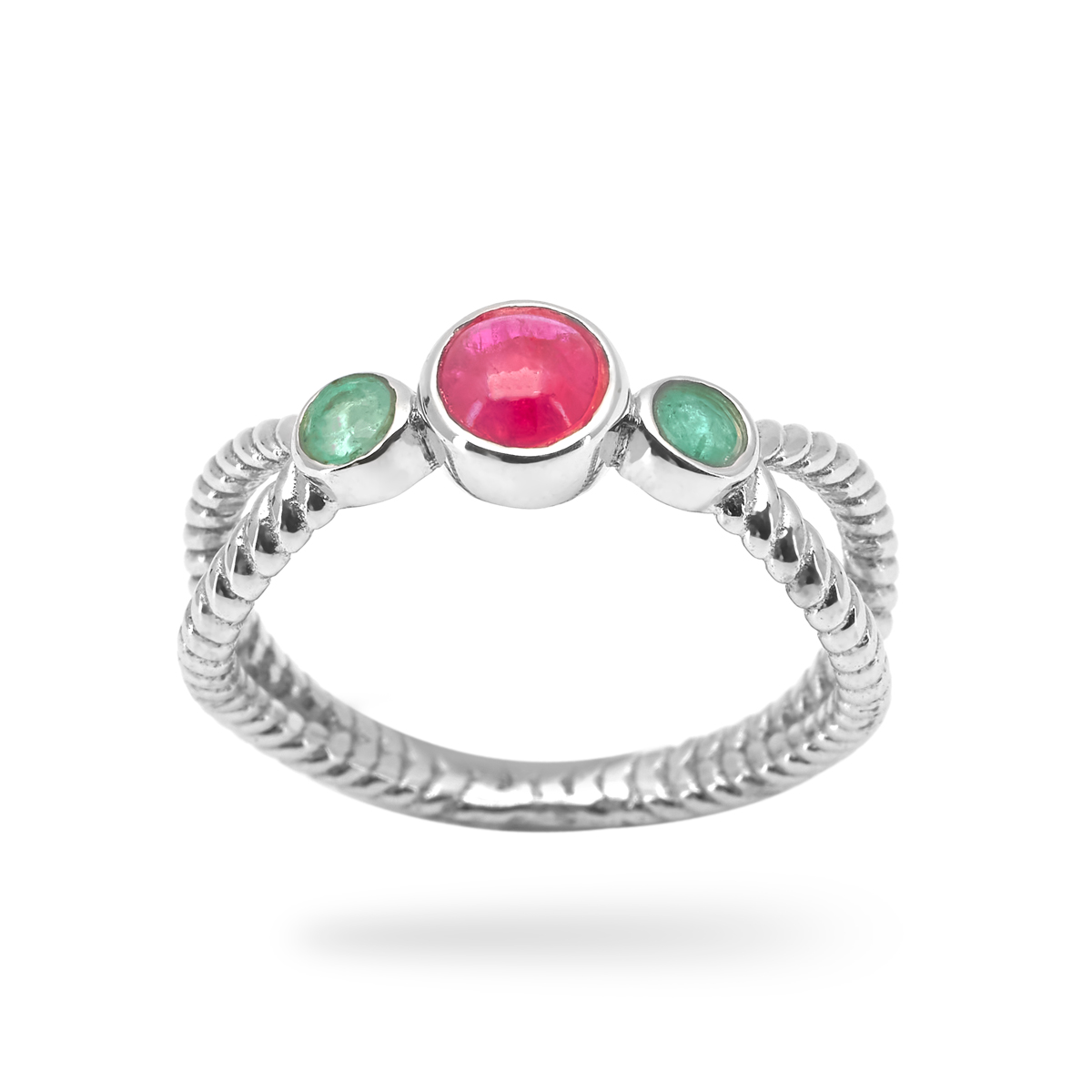 Bague rubis, emeraude argent Moira